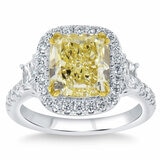 4.88ctw Cushion Cut Fancy Yellow Diamond Halo Ring, Platinum