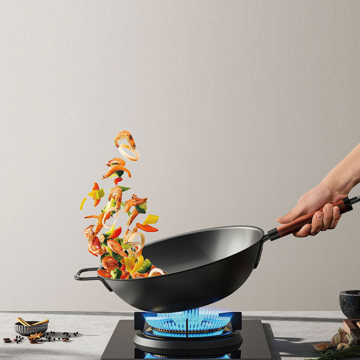 Sanho Non-Stick Iron Wok, 32 cm