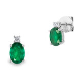 Oval Cut Emerald & 0.07ctw Diamond Earrings, 18ct White Gold