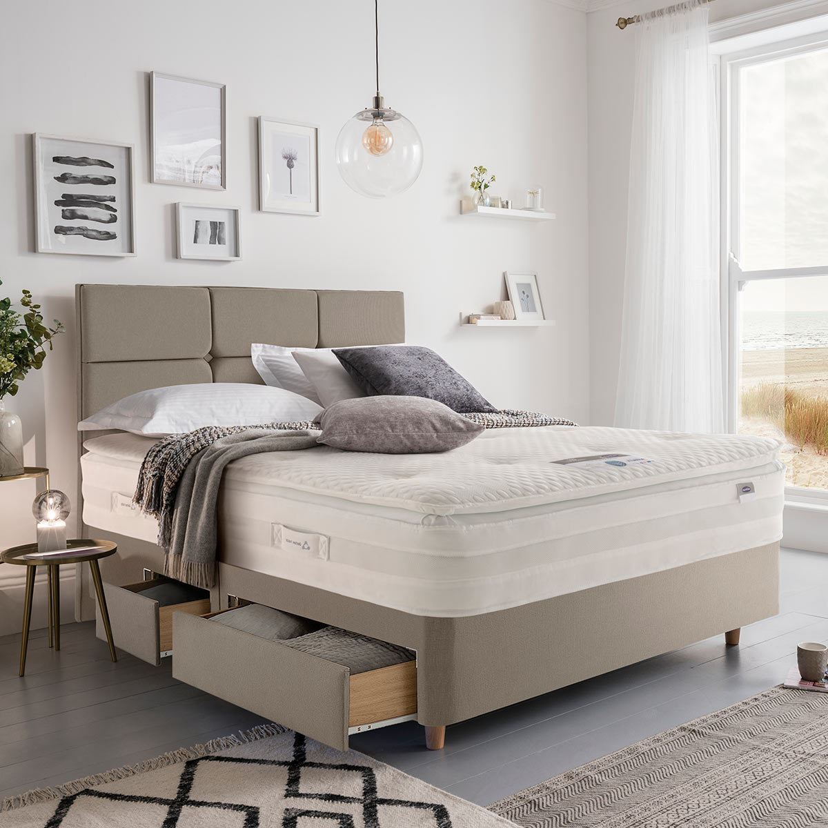 Silentnight Continental Divan Base With Harper Headboard In Sandstone King Costco Uk