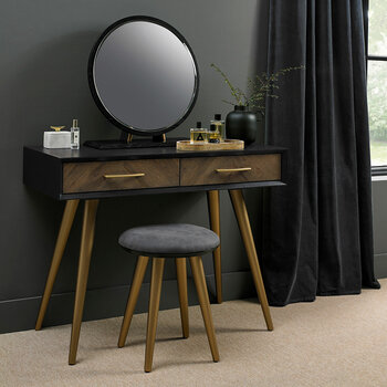 Bentley Designs Sienna Fumed Oak & Peppercorn Dressing Table & Stool