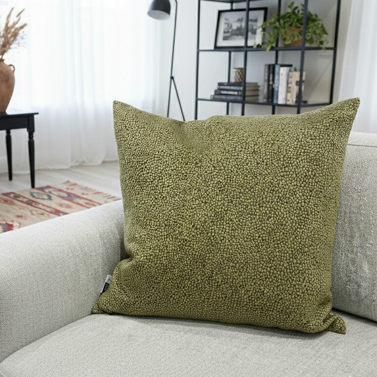 Malini Bingham Olive Velvet Feather Fill Cushion, 56 x 56 cm