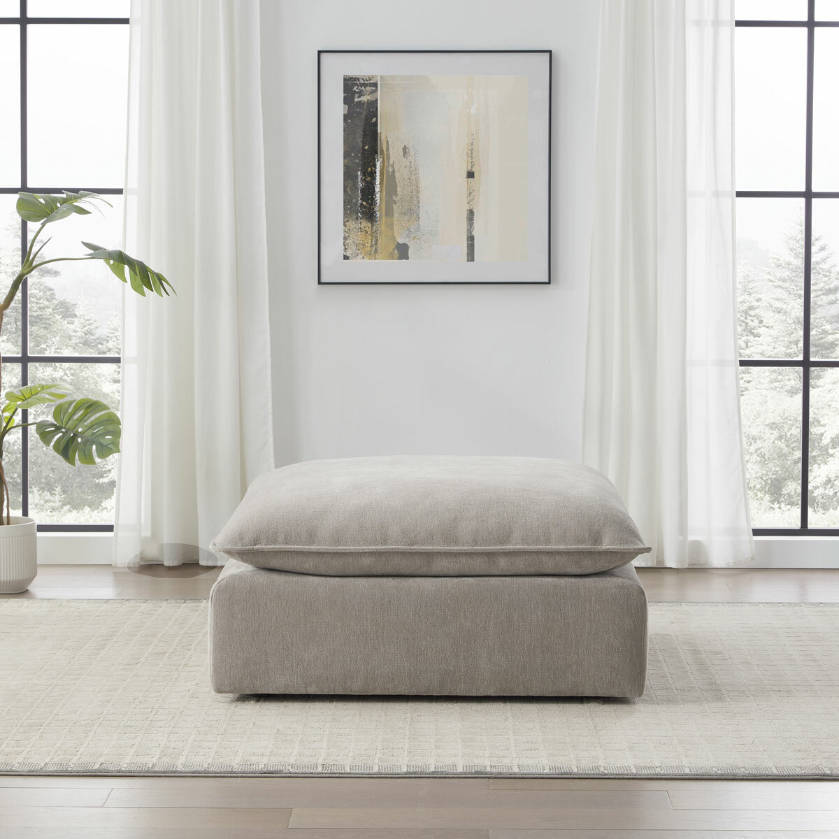 Aiden & Ivy Sereen Beige Fabric Ottoman