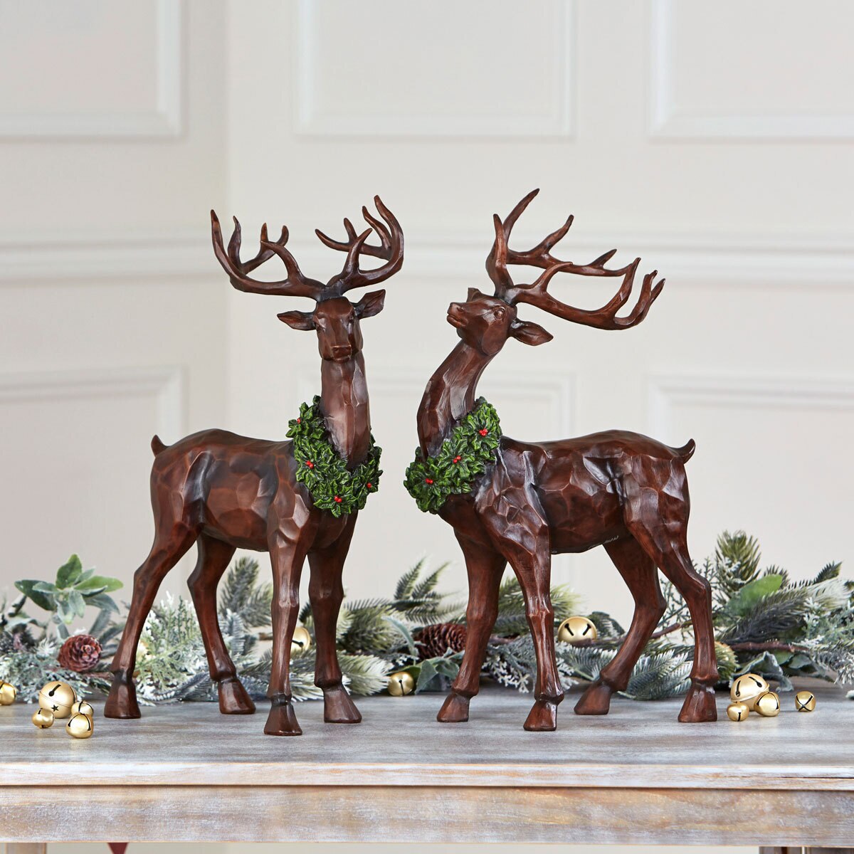 19.2 Inch (48.8 cm) Set of 2 Resin Wood Look Standing Christmas Reindeers