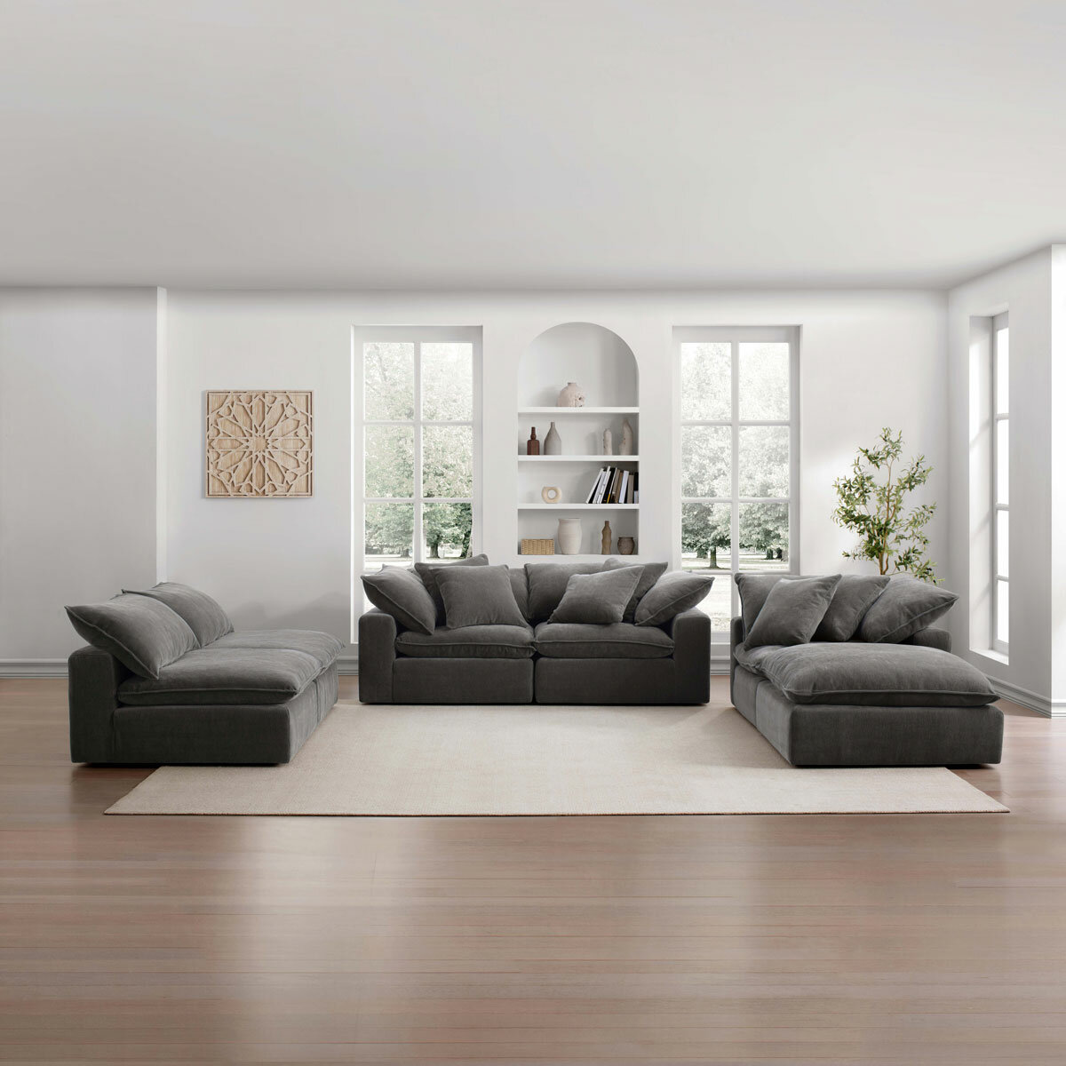 Aiden & Ivy Sereen Dark Grey Fabric 6 Piece Modular Sofa