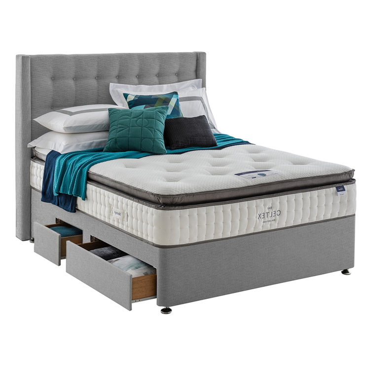 Silentnight Continental Drawer Divan Base with Bloomsbury Headboard in Slate Grey in 3 Sizes Silentnight Continental Drawer Divan Base with Bloomsbury Headboard in Slate Grey in 3 Sizes