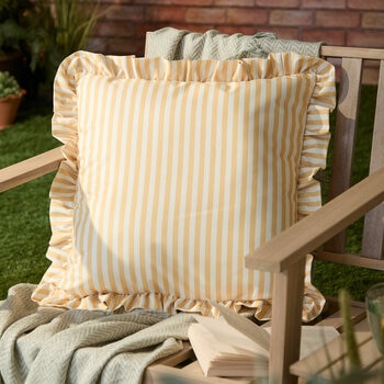 Wylder Millie Ruffle Striped Indoor Outdoor Cushion in 5 Colours, 50 x 50 cm