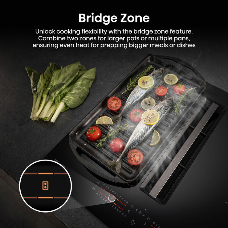Hisense Hi6 HEH8432BSCWF 83cm Induction Hob with Bridge Zone in Black For External / Recirculation Ventilation
