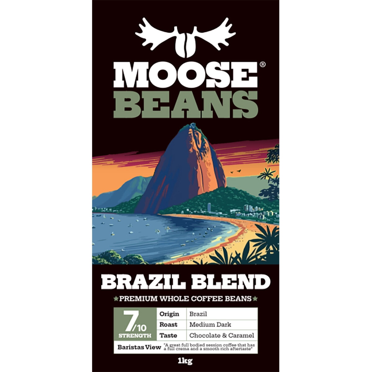 Moose Beans Brazil Blend Coffee Beans, 1kg Label