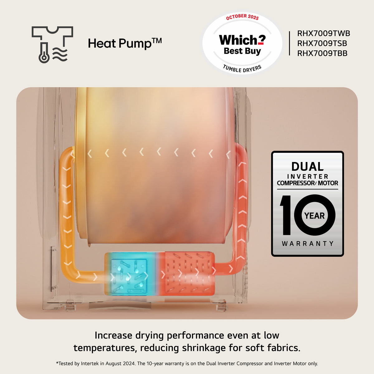 LG RHX7009TSB 9kg Heat Pump Tumble Dryer, A+++ Rated in Silver