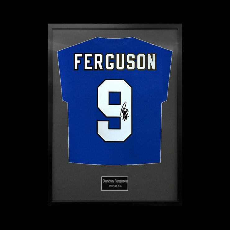 Duncan Ferguson Signed Framed Everton Football Shirt in 2 Options: White or Black