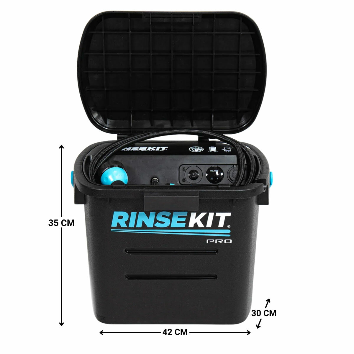 Studio image showing the dimensions of the Rinsekit Pro Studio image showing the dimensions of the Rinsekit Pro