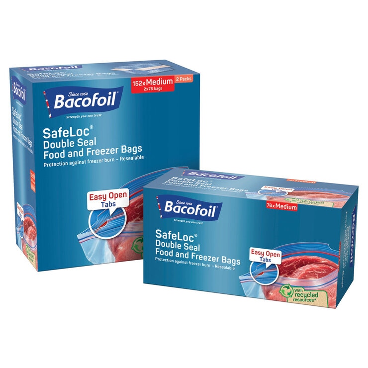 Bacofoil Safeloc Food and Freezer Bags, Medium, 152 Pack