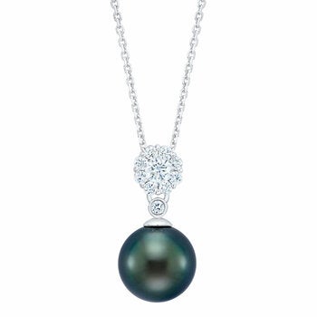 9-10mm Tahitian Pearl & 0.30ctw Diamond Pendant, 14ct White Gold 9-10mm Tahitian Pearl & 0.30ctw Diamond Pendant, 14ct White Gold