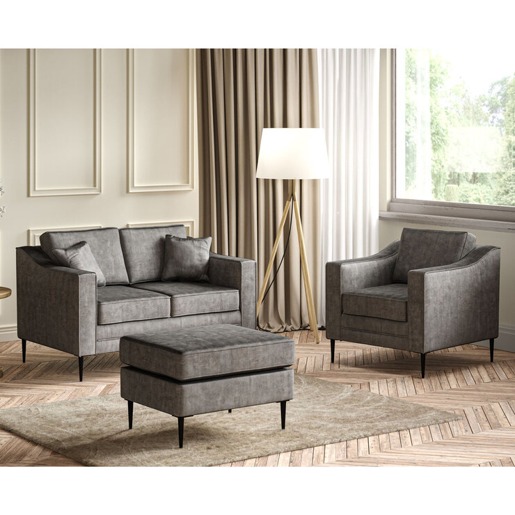 Aspen Velvet Footstool, Grey Aspen Velvet Footstool, Grey