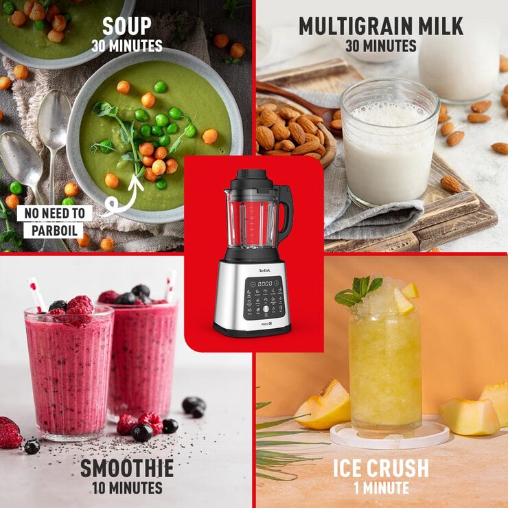 Tefal PerfectMix 2-in-1 Blender & Soup Maker with Removable Blades & Steaming Basket in Stainless Steel, BL83SD65
