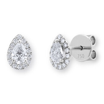 0.76ctw Pear Cut Diamond Halo Stud Earrings, 18ct White Gold