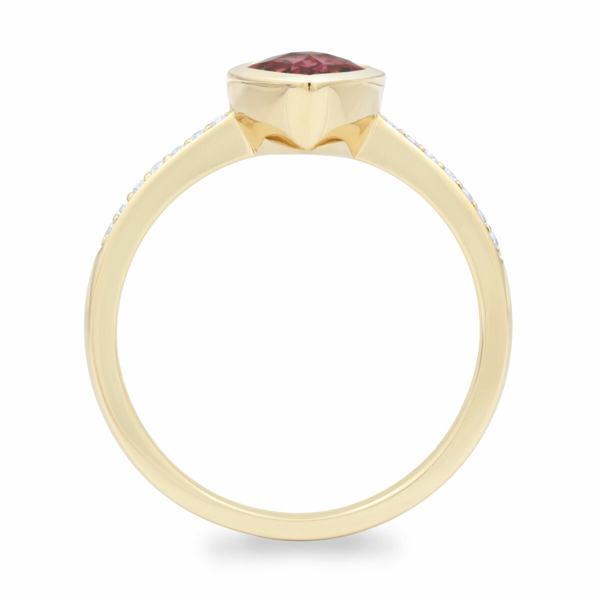 Pear Cut Garnet & 0.09ctw Diamond Ring, 18ct Yellow Gold