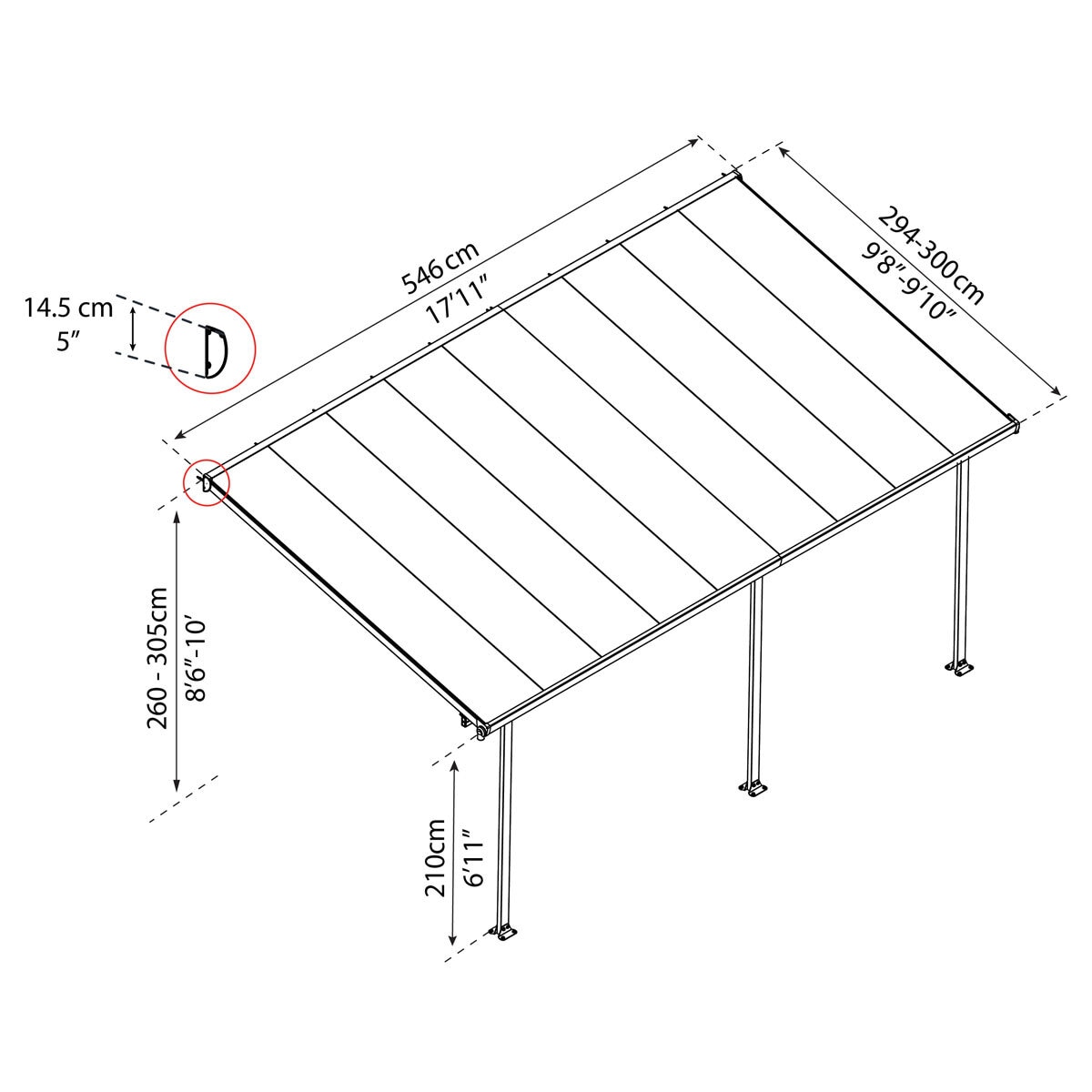 Palram Canopia Feria 3 Veranda Patio Cover in White, 3 x 5.46m