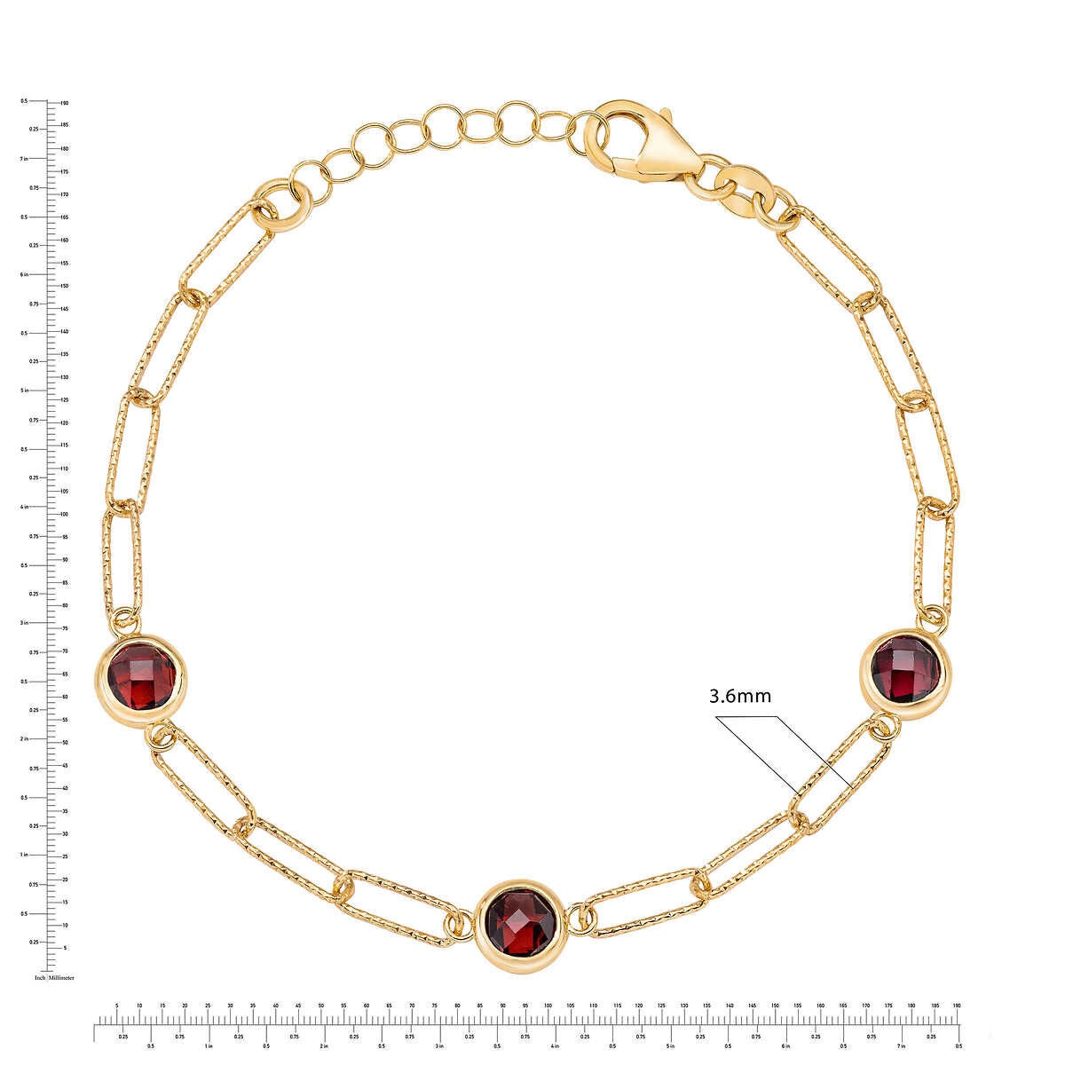 Round Cut Garnet Paperclip Bracelet, 14ct Yellow Gold