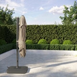 Seasons Sentry 10ft (3m) Square 2-Tier LED Solar Cantilever Umbrella with Rolling Base in Beige Seasons Sentry 10ft (3m) Square 2-Tier LED Solar Cantilever Umbrella with Rolling Base in Beige