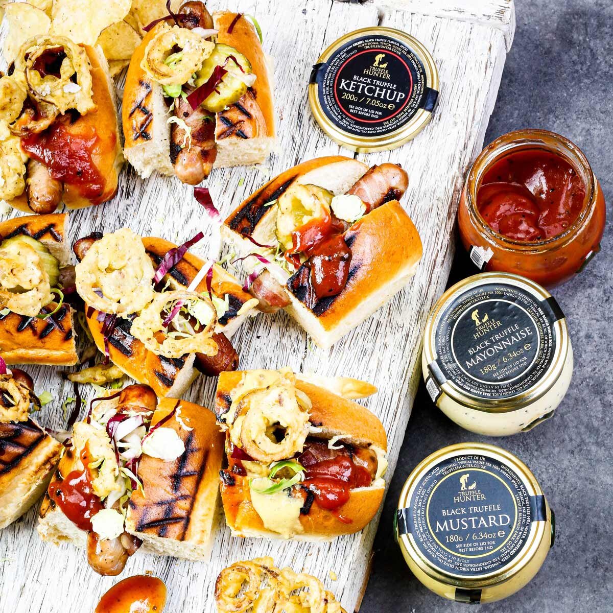 lifestyle photo showing all condiments