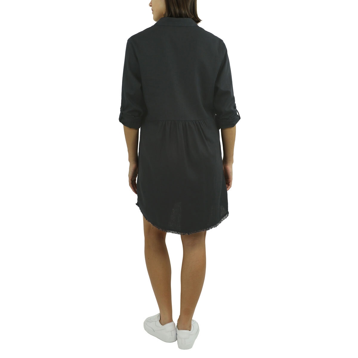 Jachs Ladies Roll Sleeve Linen Blend Dress in Black