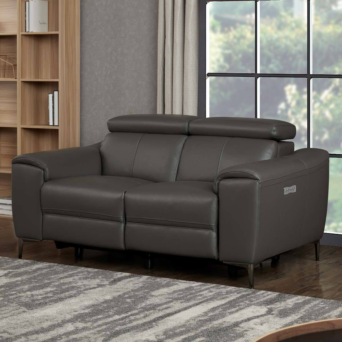 kuka warren 2 seater dark grey leather power reclining sofa  costco uk