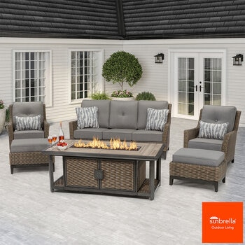 Agio Portland 6 Piece Woven Deep Seating Fire Set 