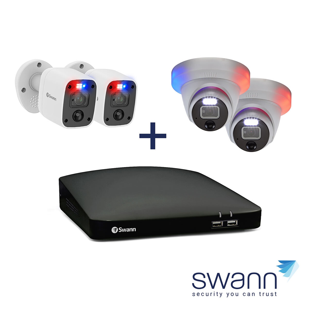 Swann 4K Dome Cameras PRO-4KDER with Controllable Red & Blue Flashing Lights, Spotlights & Sirens