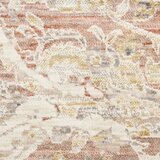 Pink and beige patterned rug with vintage-style floral and geometric motifs Pink and beige patterned rug with vintage-style floral and geometric motifs