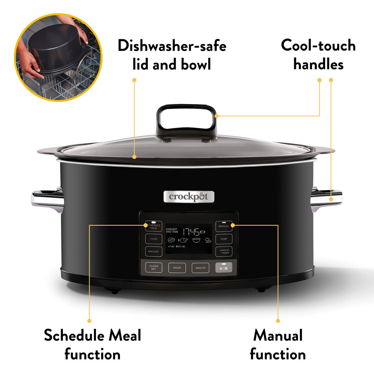 Crockpot Electric Slow Cooker | Programmable Digital Display | Large 7.5L  Capacity (up to 10 People) | Keep Warm Function & 20-Hour Countdown Timer 