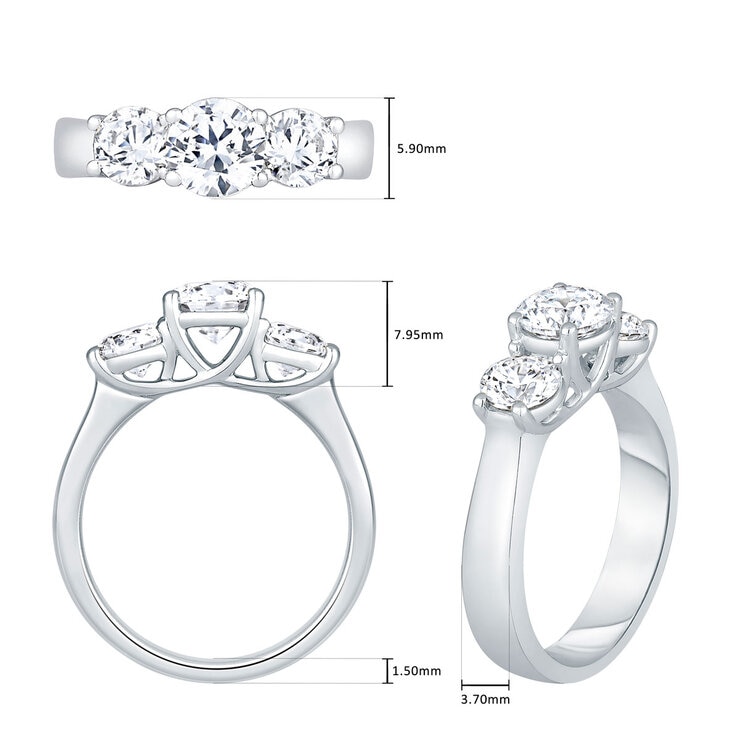 2.00ctw Round Brilliant Cut Diamond 3 Stone Ring, Platinum 2.00ctw Round Brilliant Cut Diamond 3 Stone Ring, Platinum