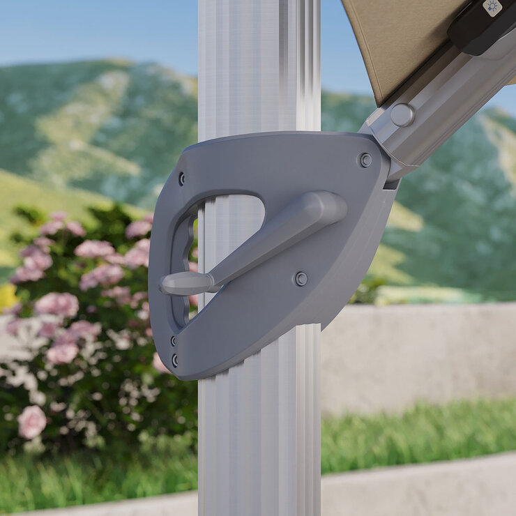 Seasons Sentry 13ft (4m) Solar LED Anodized Round Cantilever Umbrella with Base in Beige