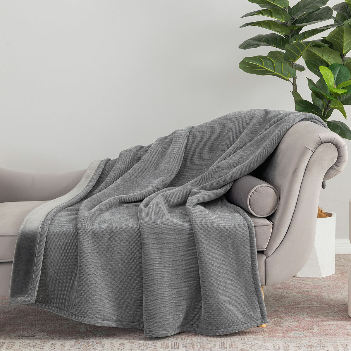 Berkshire Textured Chenille Throw in Grey, 152 x 178 cm
