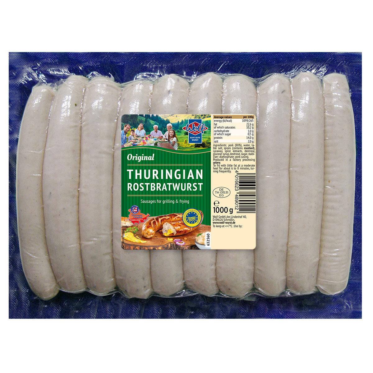 PACK OF ORIGINAL THURINGIAN ROSTBRATWURST 1000G