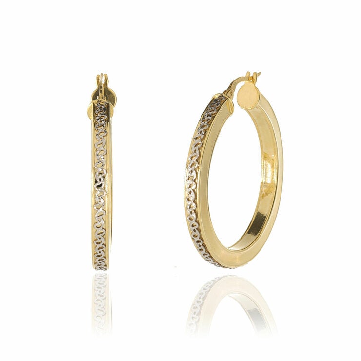 14ct Two Tone Gold Textured Hoop Earrings 14ct Two Tone Gold Textured Hoop Earrings