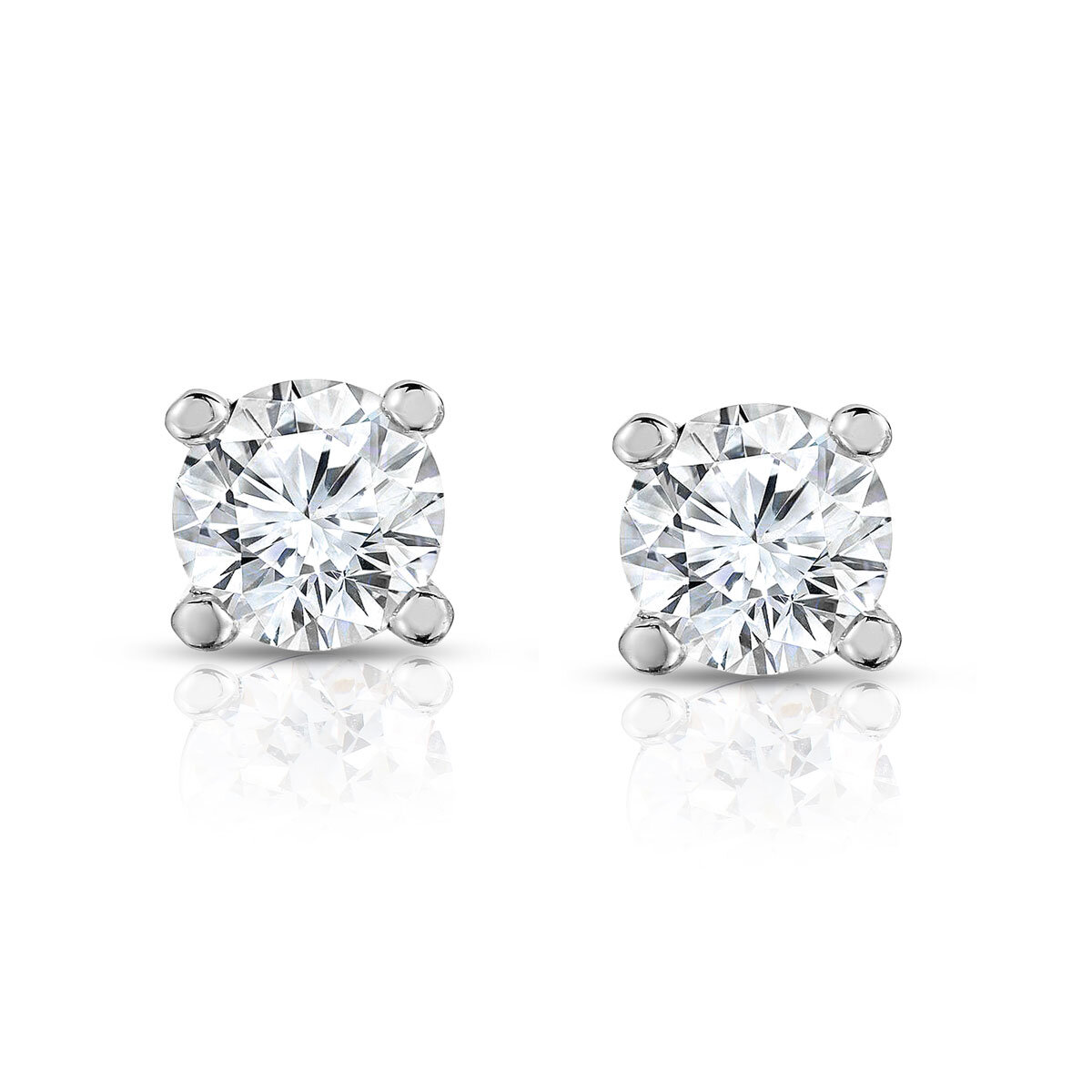 1.00ctw Round Brilliant Cut Diamond Solitaire Stud Earrings, 18ct White Gold