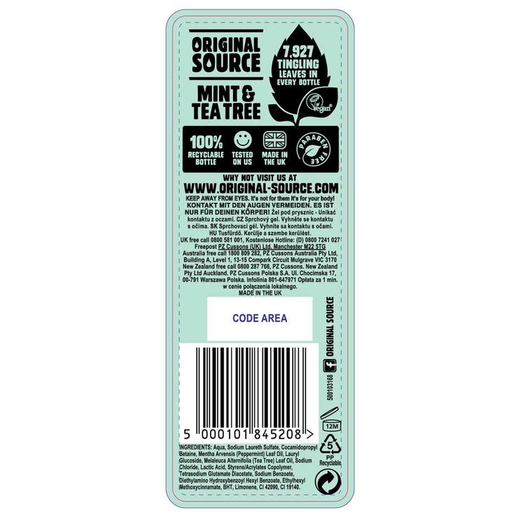 Original Source Mint & Tea Tree Shower Gel, 6 x 250ml