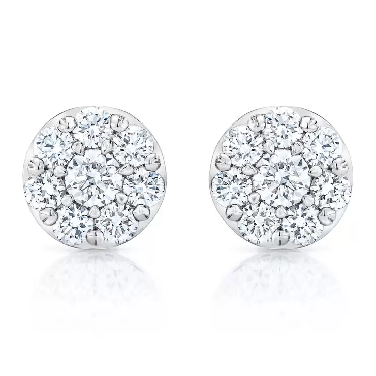 1.50ctw Cluster Stud Diamond Earrings, 14ct White Gold