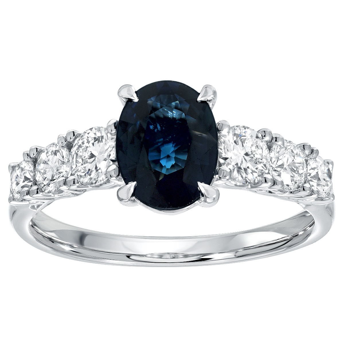 1.50ct Round Cut Blue Sapphire and 0.69ctw Diamond Ring, 18ct White