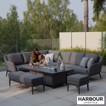 Harbour Lifestyle Luna Corner Patio Set with Rising Firepit Table (Right or Left Hand) + Cover