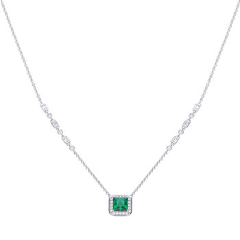 DiamonFire Sterling Silver Green Cubic Zirconia Art Deco Style Necklace