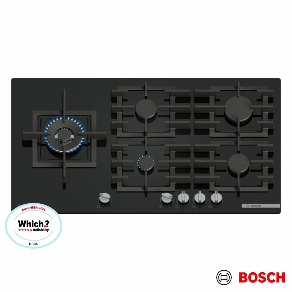 Bosch Series 6 PPM9A6I40, Tempered Glass 90cm Gas Hob in Black