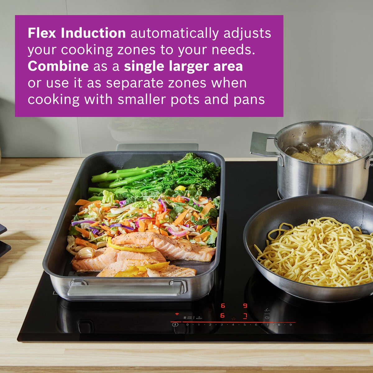 Bosch Series 6 PXV831HC1E 80cm Flex Induction Hob in Black Bosch Series 6 PXV831HC1E 80cm Flex Induction Hob in Black