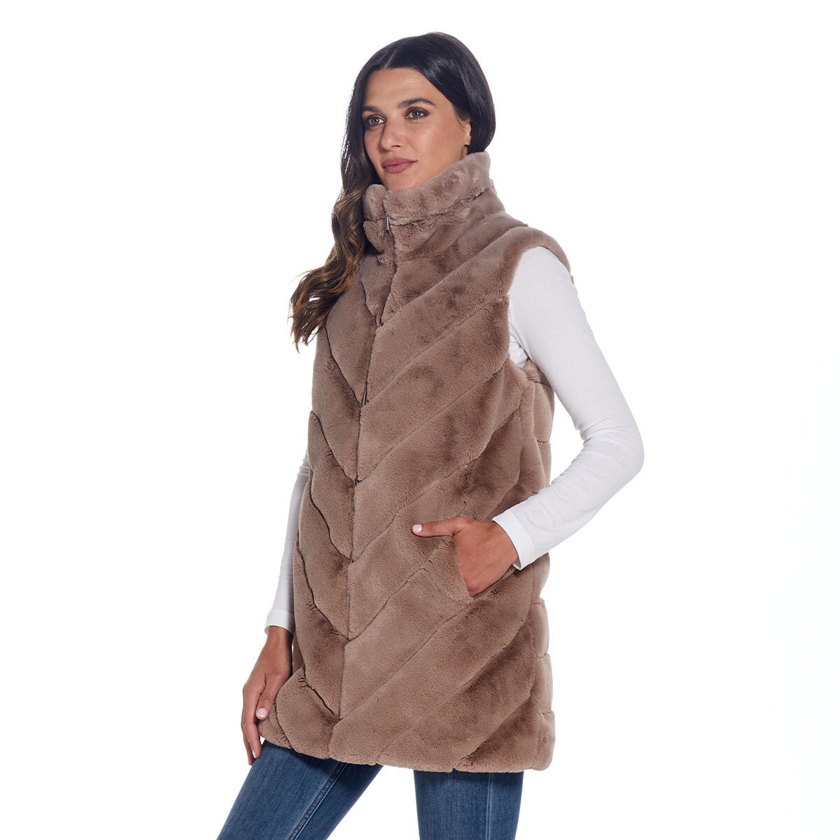 Weatherproof Ladies Faux Fur 3/4 Vest