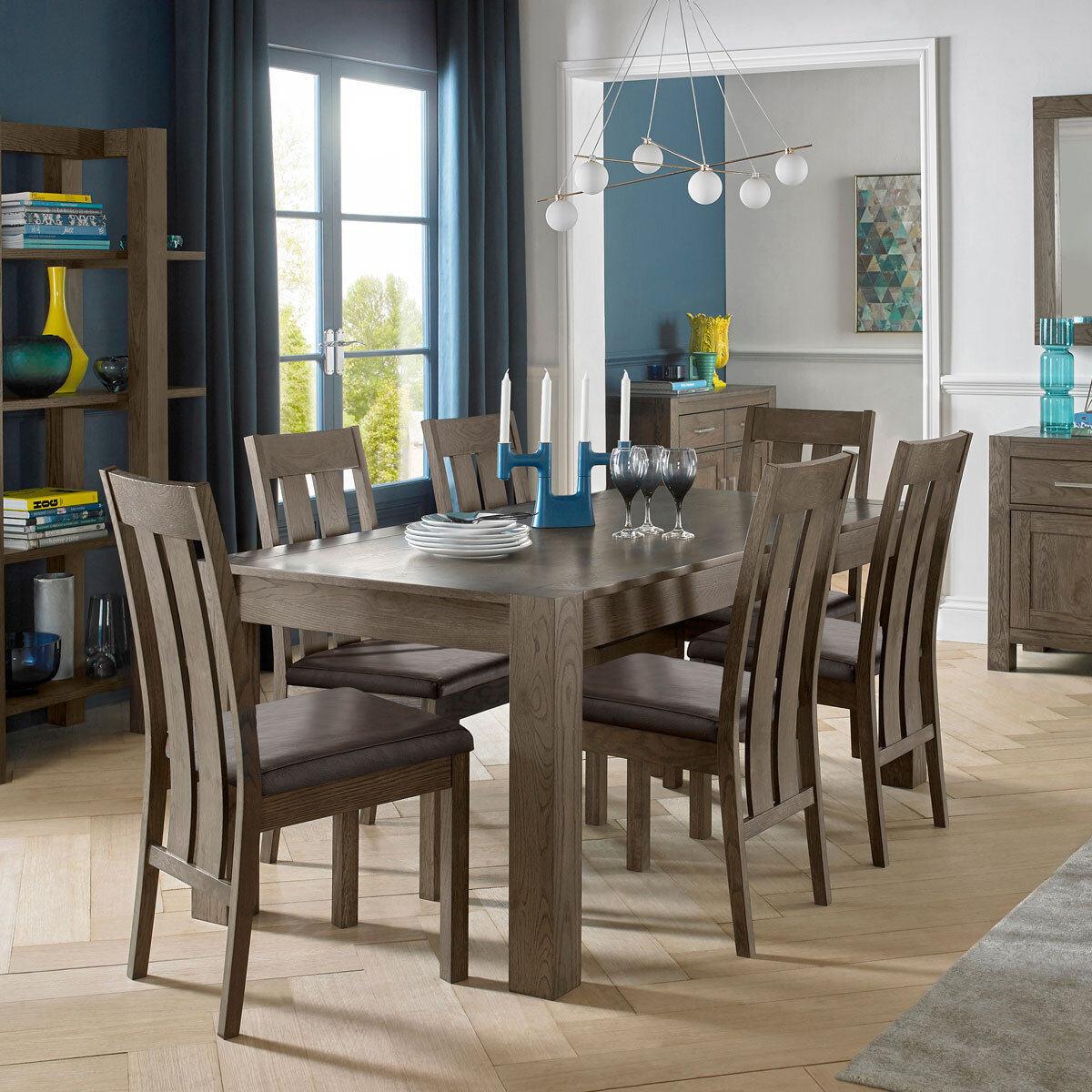 Bentley Designs Milan Dark Oak Extending Dining Table + 6...