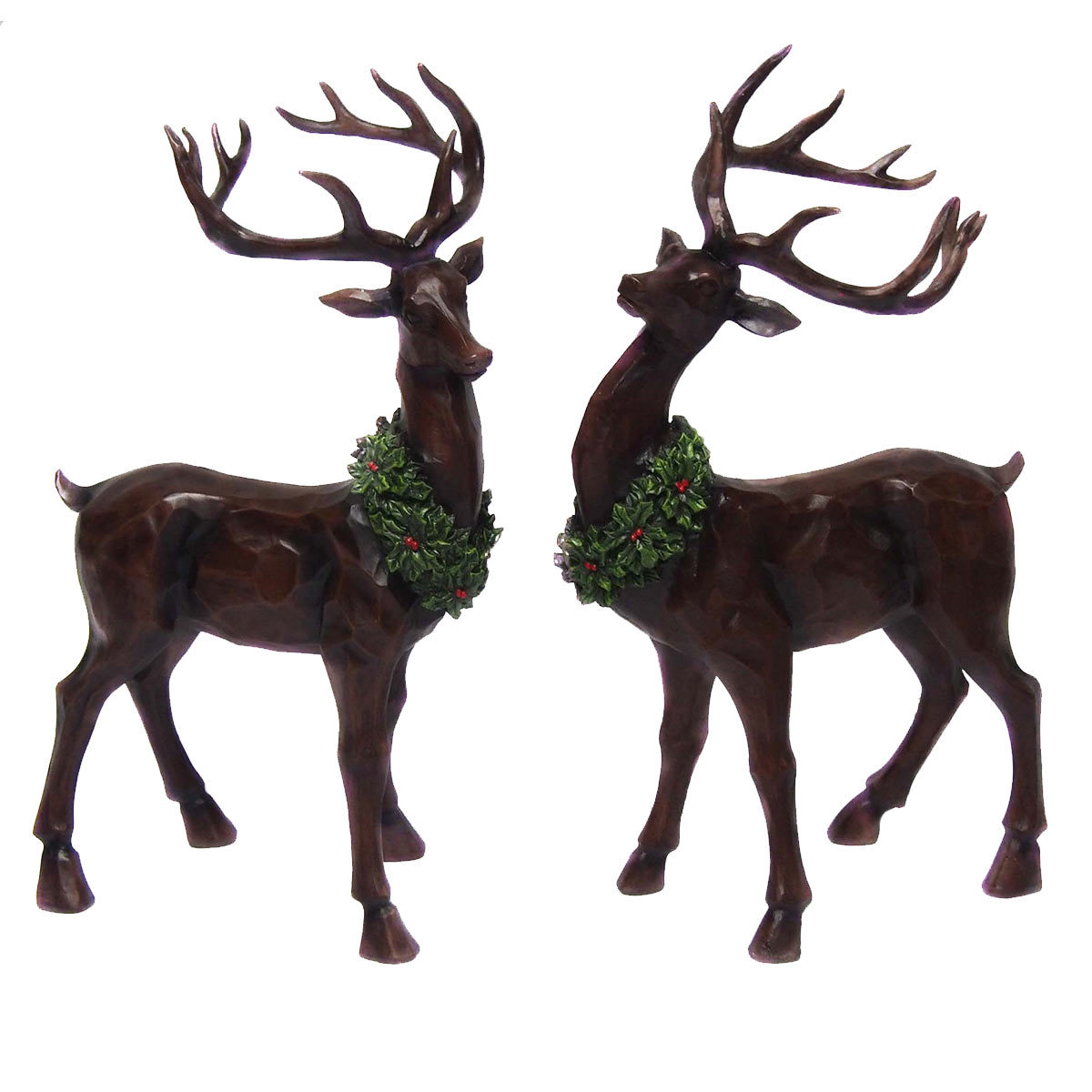 Front image of two wood look deers
