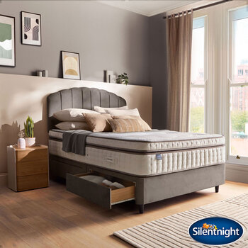 Silentnight Velvet 4 Drawer Divan Base with Merlin Headboard in 3 Colours & 3 Sizes