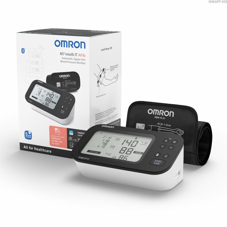 Omron M7 Intelli IT AFib Upper Arm Blood Pressure Monitor and box